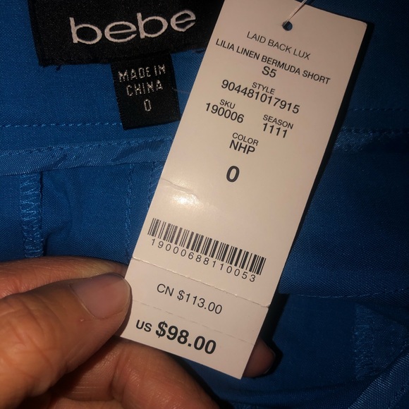 NWT. Blue Bebe Linen Bermuda Shorts - Picture 3 of 3